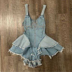 Dolls Kill - Hot & Delicious - Denim Rhinestone Romper